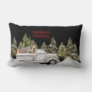 Woodland Snowfall  Farmhouse Christmas Lumbar Cushion
