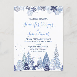 Woodland Snowflakes Winter Wedding  Invitation Postcard