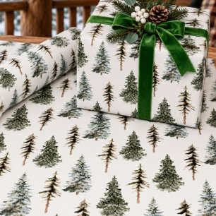 Woodland Snowy Spruce Pine Christmas Trees Forest Wrapping Paper