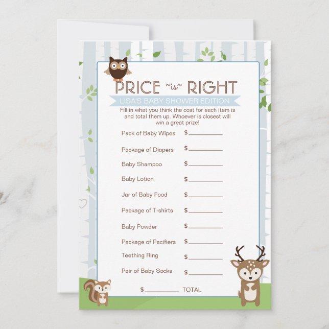 Woodland Spring / Summer Baby Shower Price Game Invitation (Front)