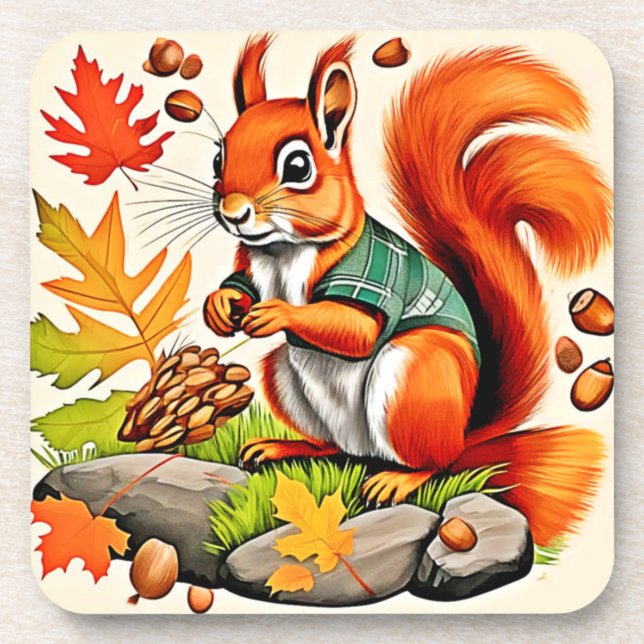 Woodland Squirrel View Design Coaster (Front)