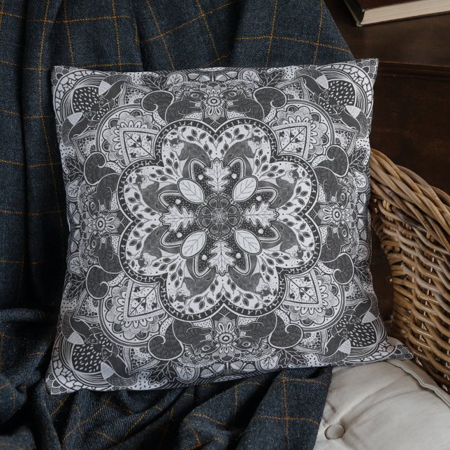 Woodland Squirrels Mandala Choose Your Colour Cushion (Creator Uploaded)