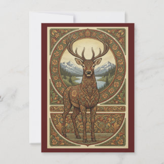 Woodland Stag Nordic Folk Art Flat Thank You Card