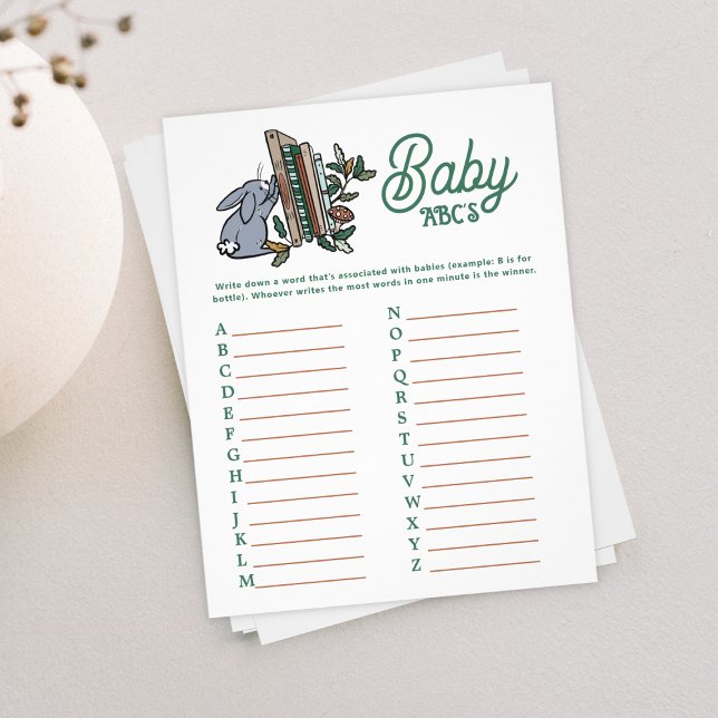 Woodland Storybook ABCs  Baby Shower Party Game Flyer (Baby ABCs Woodland Storybook Baby Shower Activity)
