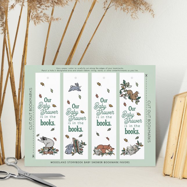 Woodland Storybook Baby Shower Bookmark Sheet (Creator Uploaded)