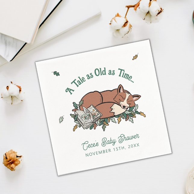 Woodland Storybook Custom Phrase Baby Shower Napkin (Woodland Fox Baby Shower Napkins)