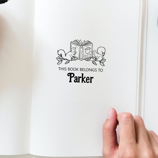 Woodland Storybook Squirrels Baby Book Stamp (This book belongs to personalized bookplate stamp in the Woodland Storybook Baby Shower Collection.)