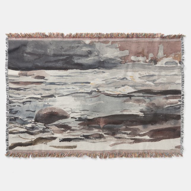 Woodland Stream Winslow Homer Brown Grey Fine Art Throw Blanket (Front)