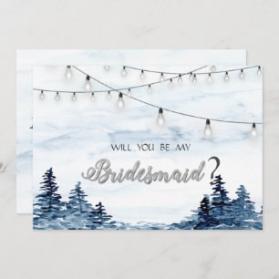 Woodland,String Lights, Watercolor Bridesmaid Card