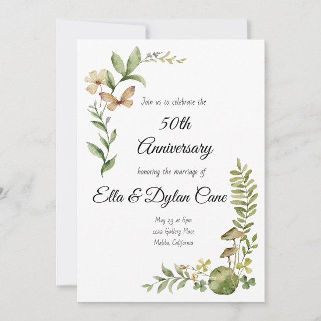 Woodland style 50th Anniversary invitation (Front)