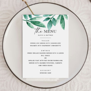 Woodland summer greenery. Floral botanical wedding Menu