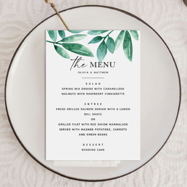 Woodland summer greenery. Floral botanical wedding Menu (Creator Uploaded)