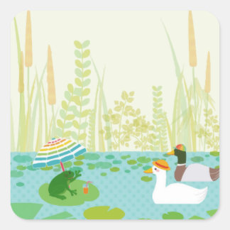 Woodland Summer Lake Animals Vacation Party  Square Sticker