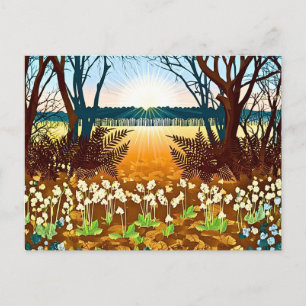 Woodland Sunrise and Wildflowers Postcard
