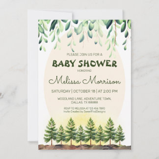 Woodland Sunrise Baby Boy Shower Invitation