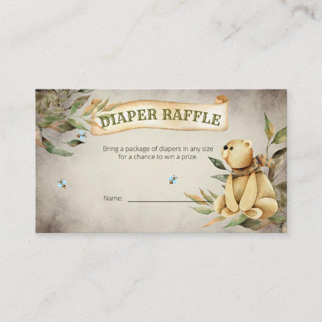 Woodland Teddy Bear Boy Baby Shower Diaper Raffle  Enclosure Card (Front)
