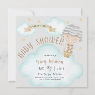 Woodland Teddy Bear Neutral Balloon Baby Shower Invitation