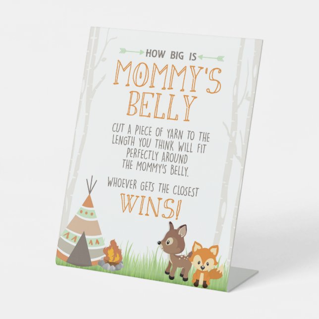 Woodland Tent How Big is Mummy's Belly Shower Game Pedestal Sign (Front)
