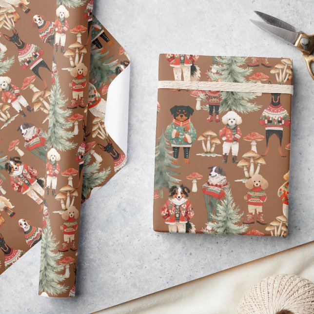 Woodland Terracotta Dog Christmas  Wrapping Paper (Creator Uploaded)
