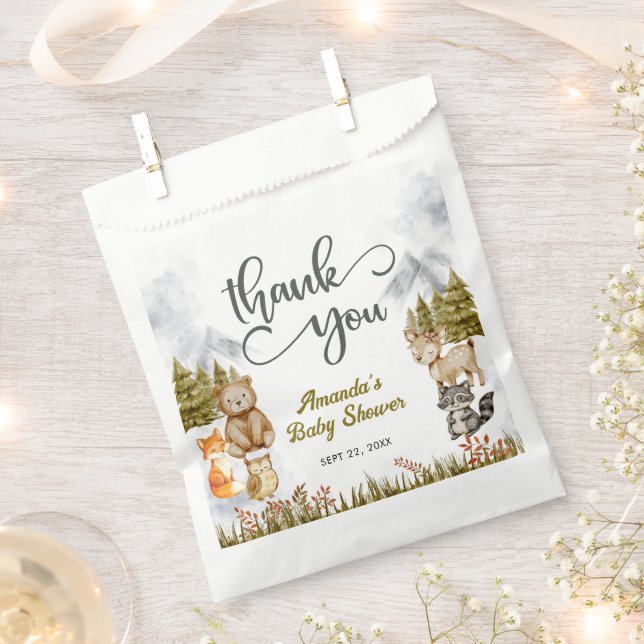Woodland Thank You Forest Animals Baby Shower Favour Bags (Clipped)