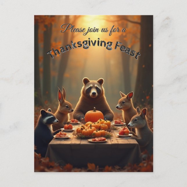 Woodland Thanksgiving Party Friends and Family Invitation Postcard (Front)