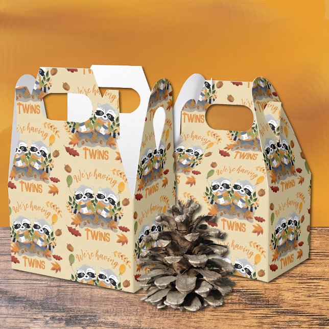 Woodland Theme Twins Baby Shower Favour Boxes (Twin raccoons , gender neutral ,  baby shower favor boxes .)