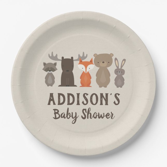 Woodland Themed Baby Shower Paper Plates (Front)