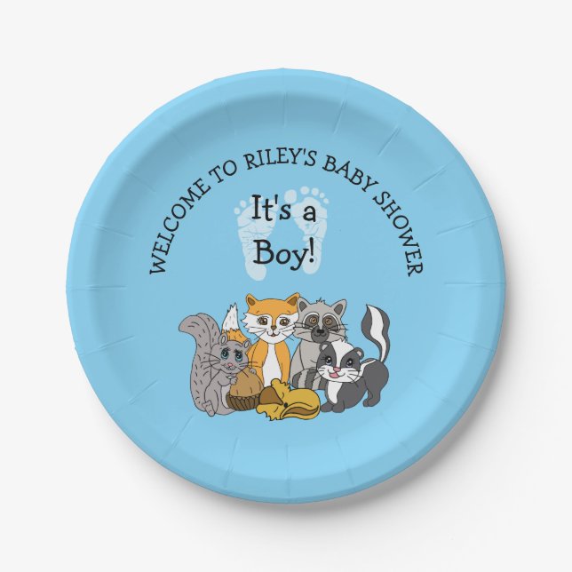 Woodland Themed Boy's Baby Shower  Paper Plate (Front)