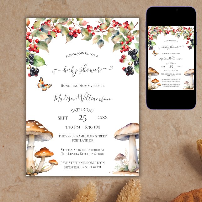 Woodland Toadstool Mushroom Fall Baby Shower Invitation (Creator Uploaded)