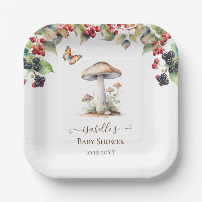 Woodland Toadstool & Mushroom Fall Baby Shower  Paper Plate (Front)