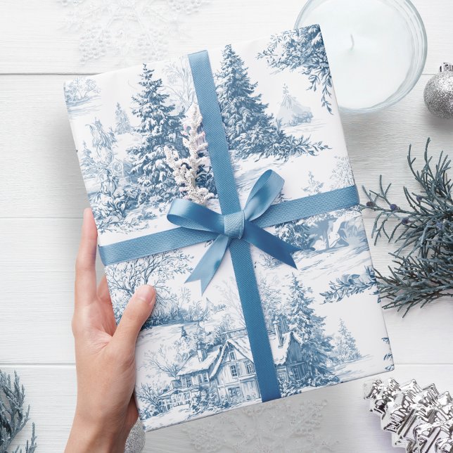 Woodland Toile Blue Christmas Holiday Wrapping Paper (Creator Uploaded)