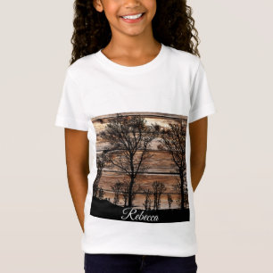 Woodland Tree Silhouette On Barn Board T-Shirt