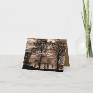 Woodland Tree Silhouette On Barn Board Thank You Card