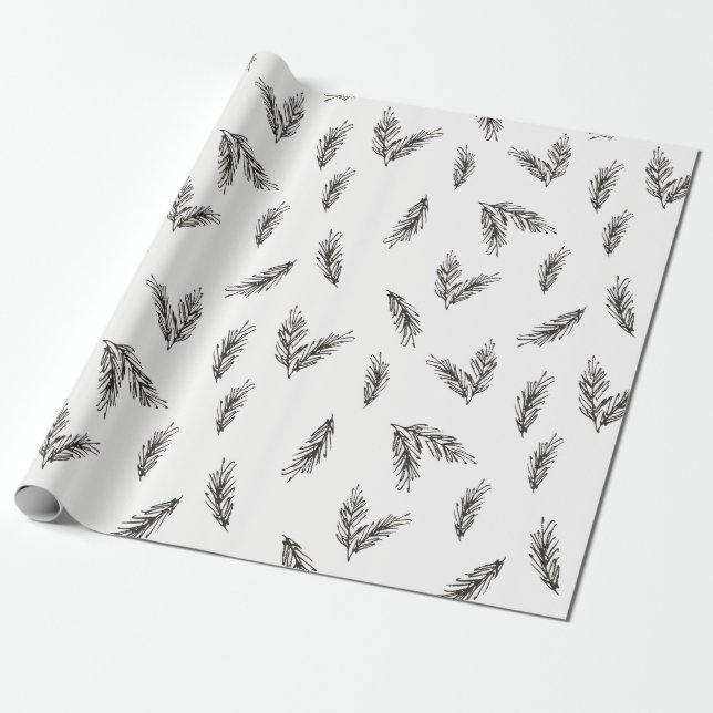 Woodland Tree Sprig Winter Wrapping Paper (Unrolled)