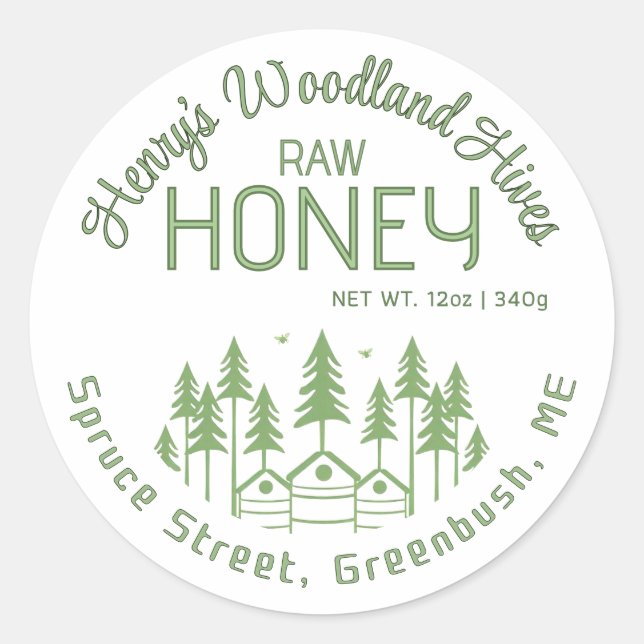 Woodland Trees and Hive Honey Label (Front)