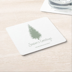 Woodland Trees Christmas Square Paper Coaster