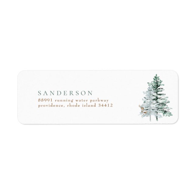  Woodland Trees Deer White Return Address Label (Front)