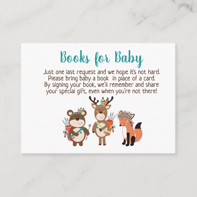 Woodland Tribal Baby Shower Book Request Cards (Front)