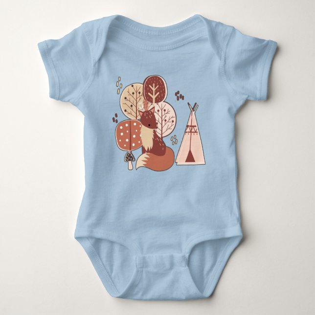 Woodland Tribal Native Americans Seamless Pattern Baby Bodysuit (Front)