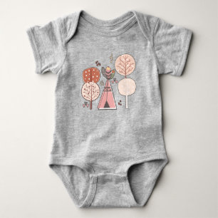 Woodland Tribal Native Americans Seamless Pattern Baby Bodysuit