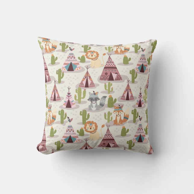 Woodland Tribal Native Americans Seamless Pattern Cushion (Front)