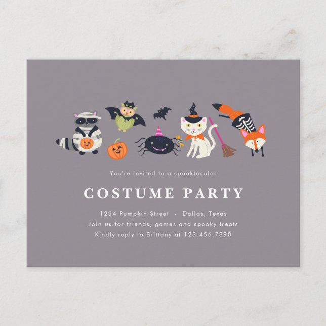 Woodland Trick or Treaters Invitation Postcard (Front)