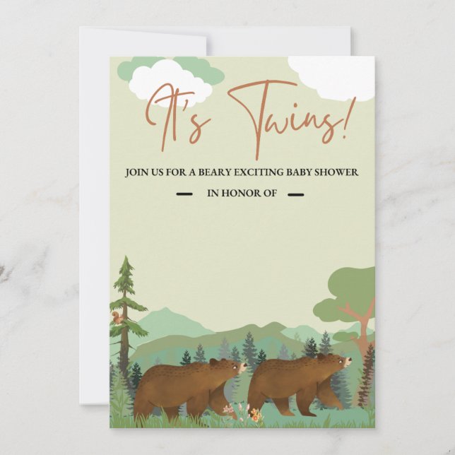 Woodland Twin Baby Shower Invitation (Front)