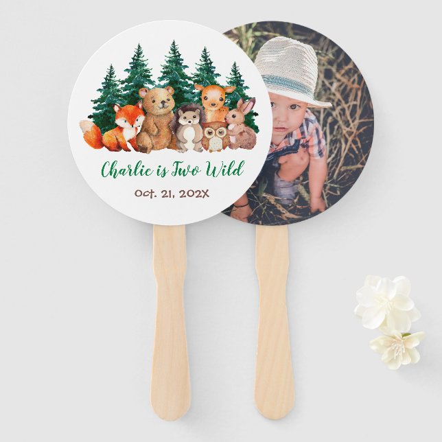 Woodland Two Wild Photo 2nd Birthday Forest Animal Hand Fan (Front and Back)