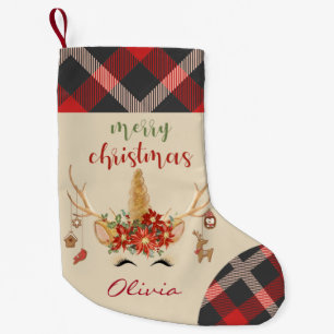 Woodland Unicorn Face with Antlers Small Christmas Stocking
