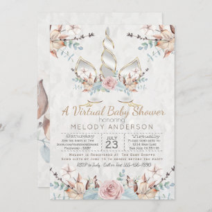 Woodland Unicorn Virtual Baby Shower Silver Invitation