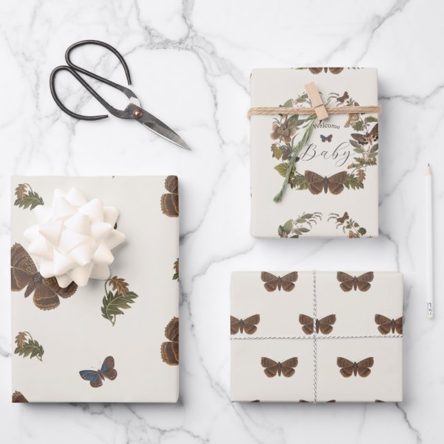 Woodland Vintage Botanical Baby Shower Wrapping Paper Sheet (Front)