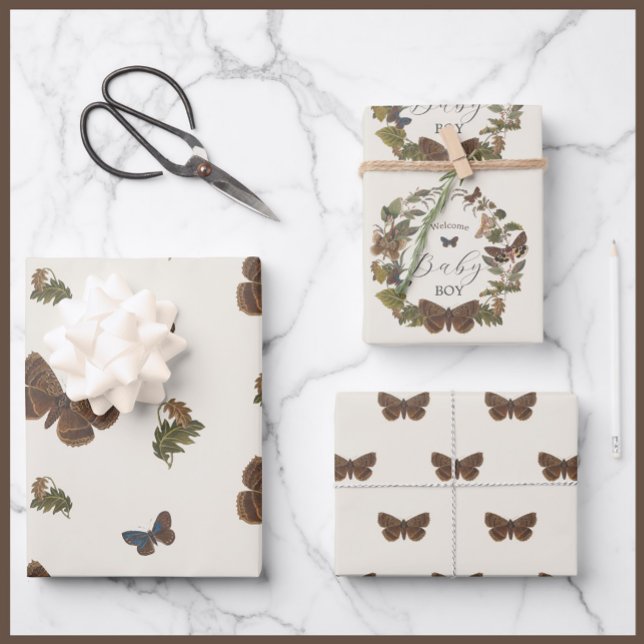 Woodland Vintage Botanical Baby Shower Wrapping Paper Sheet (Creator Uploaded)