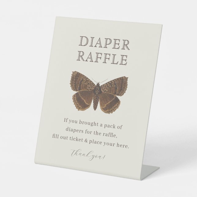 Woodland Vintage Butterfly Moth Diaper Raffle  Pedestal Sign (Front)