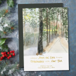Woodland Walk Peace and Love Rustic Country Gold<br><div class="desc">Watercolor scenic christmas card with luxury gold foil typography. Design features a peaceful landscape of country lane in winter with lantern lights and the soft glow of the sun. The wording reads "wishing you peace and love for Christmastime and the New Year" and the template is ready for you to...</div>